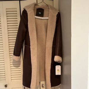 DKNY FAUX SHEARLING HOODED COAT NWT